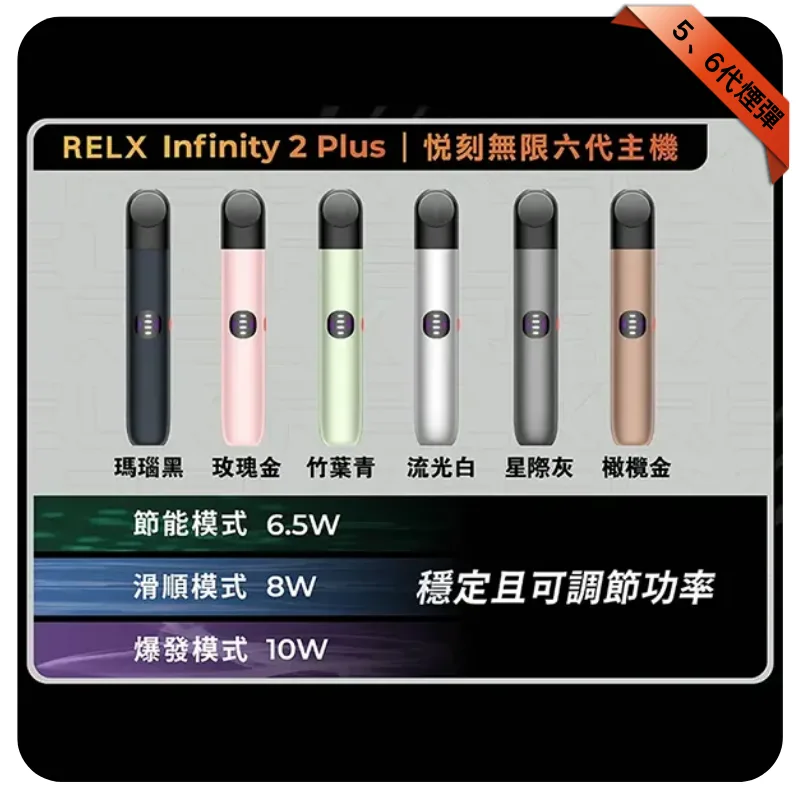 悅刻6代主機流光白|RELX六代煙桿・三檔調節・兼容4/5代煙彈
